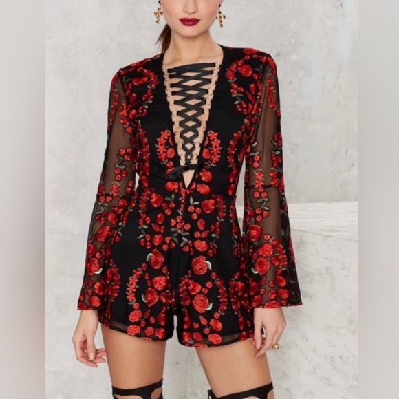 RARE Nasty Gal Sworn to Secrecy Embroidered Rose Romper - Picture 1 of 8